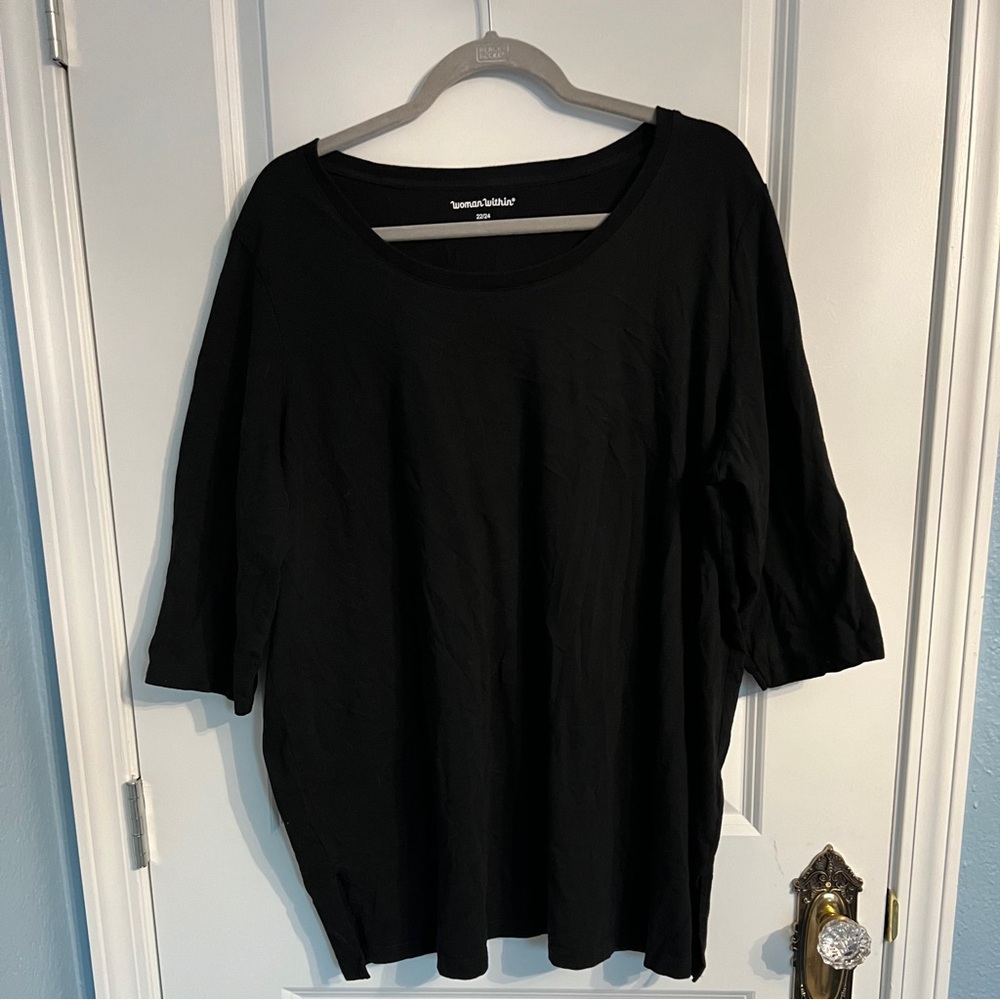 Woman within black T-shirt